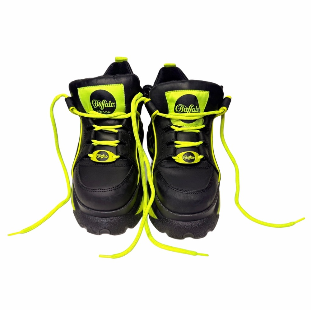 Buffalo London Platform Sneakers - Black and Neon Yellow - Picture 2 of 5